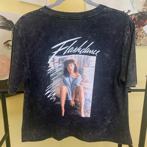 NWOT FLASHDANCE Cropped Graphic Tee in Bleach Dye Gray, Size Medium - Picture 8 of 8
